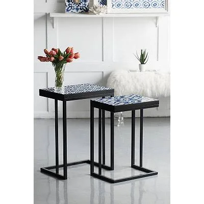 Kirkland's Indigo and White Accent Tables - Set of 2