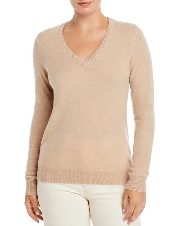 C by Bloomingdale&s V-Neck Cashmere Sweater - 100% Exclusive - x Small - Marled Plum