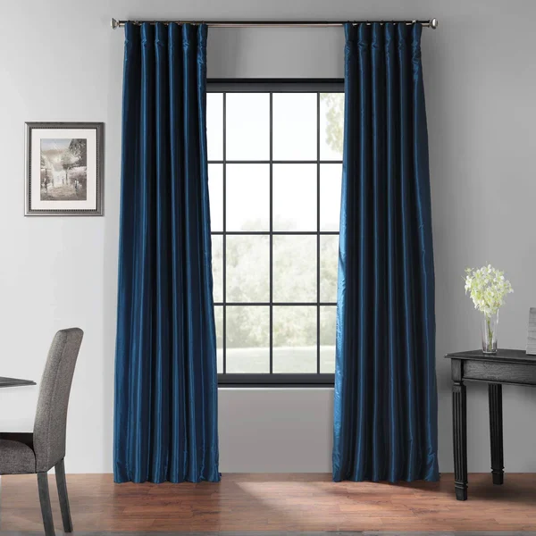 Captain&s Blue Blackout Vintage Textured Faux Dupioni Silk Curtain, Half Price Drapes