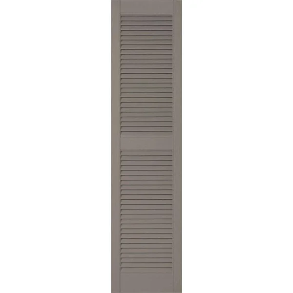 12 inchw x 28 inchh Lifetime Vinyl - Custom Straight Top Center Mullion, Open Louver Shutters, Clay