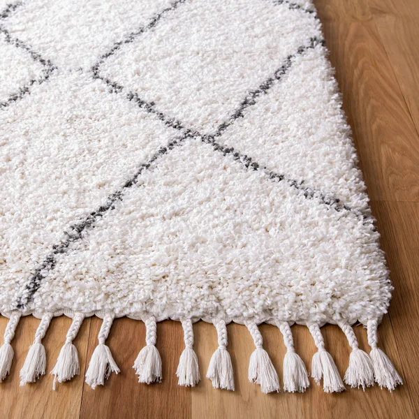 Safavieh Moroccan Fringe Shag Ivory/Gray 8 ft. x 10 ft. Geometric Abstract Area Rug