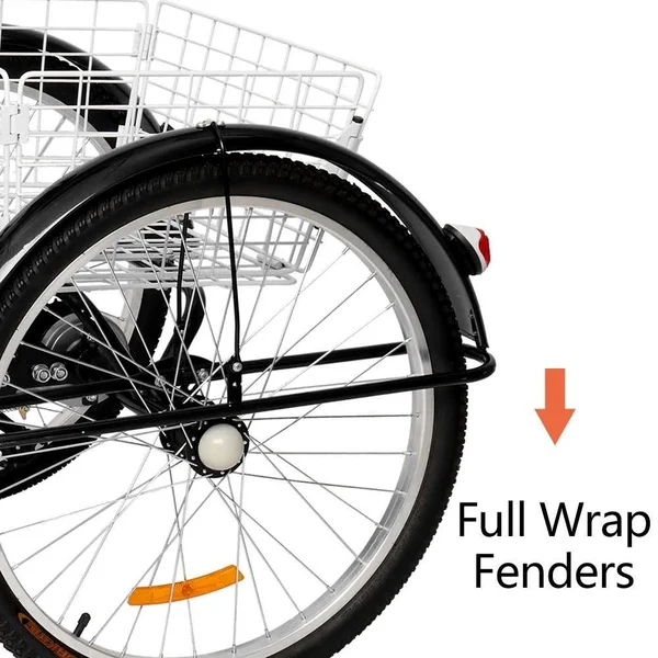 Adult Tricycle 26x22 Wheels, 7 Speed Men's Women's Bike - Black