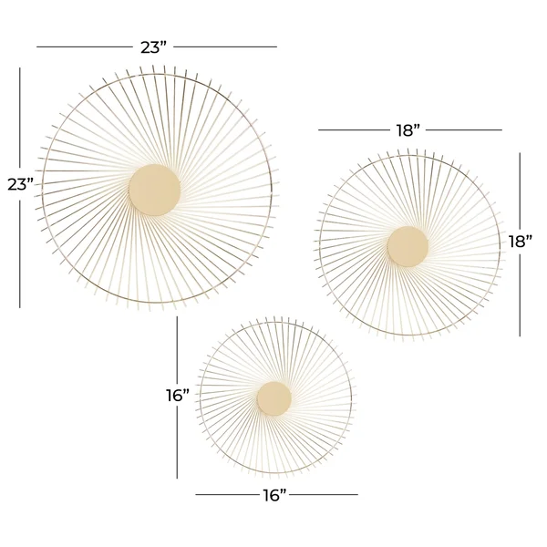 Gold Iron Contemporary Wall Decor (Set of 3) - 23 x 3 x 23 Round - 22.63" x 22.63" x 2.50"