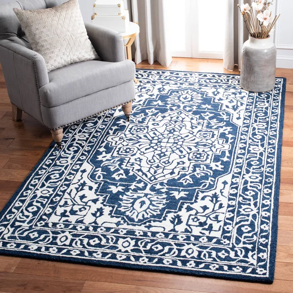Safavieh Micro-Loop Rug Collection MLP648N - Navy, Ivory - 5' x 5' Square