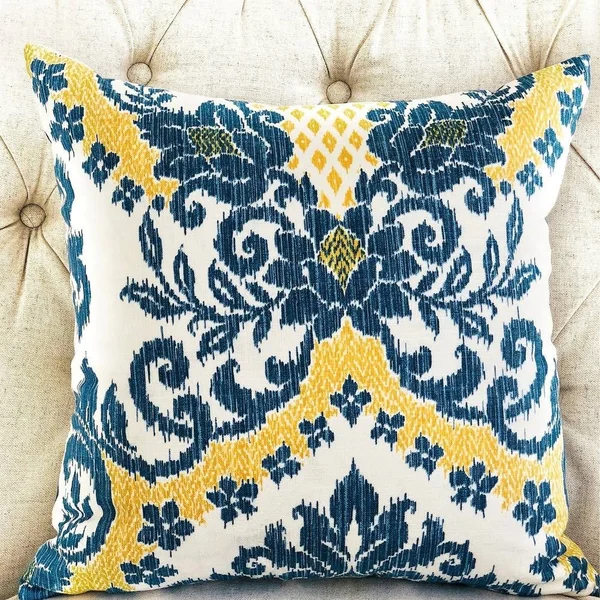 Plutus Lasso Blue - Beige and Yellow Luxury Throw Pillow