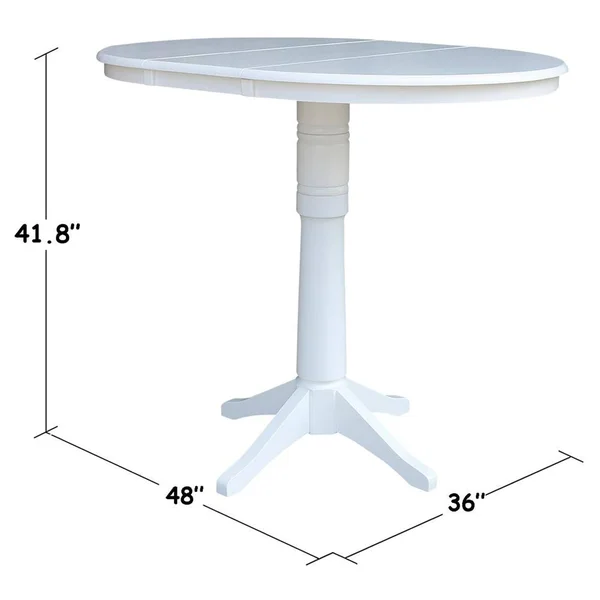 International Concepts 36x22 Round Top Pedestal Table with 12x22 Leaf - Dining Counter or Bar Height