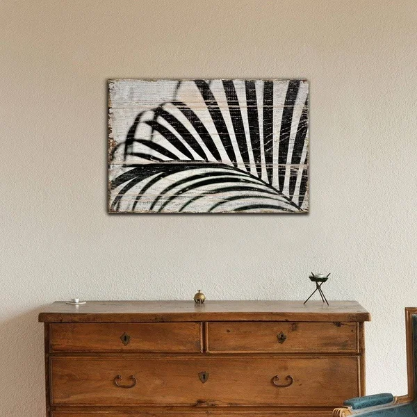 Wall26 - Canvas Wall Art - Tropical Plant Leaf on Wood Style Background - Gallery Wrap Modern Home Decor, Ready to Hang - 32x48