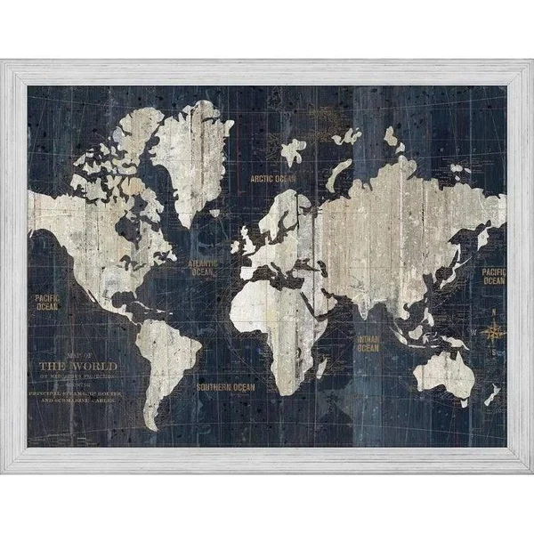 Easy Art Prints Wild Apple's 'Old World Map Blue Crop' Premium Canvas Art - 12 x 16 - Brazilian Barnwood Frame