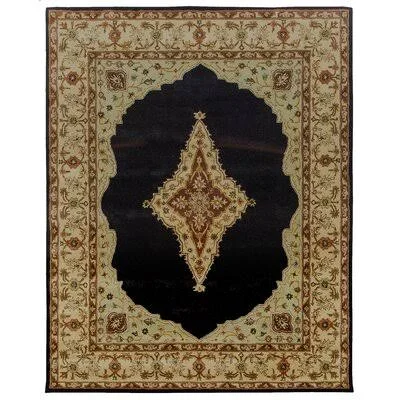 McNett Oriental Handmade Tufted Wool Black/Ivory Area Rug Fleur De Lis Living Rug Size: Rectangle 9&6x22 x 13&6x22