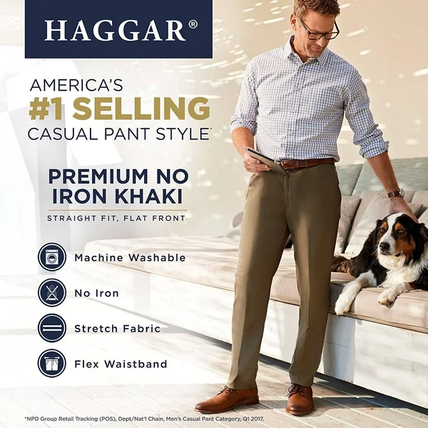 Haggar Mens Premium No Iron Straight Fit Pants