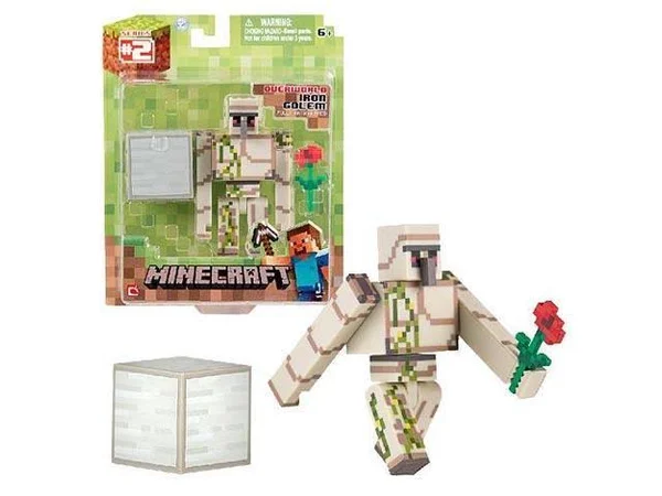 Jazwares Minecraft - Iron Golem Figure with Block of Iron & Poppy - 3 in