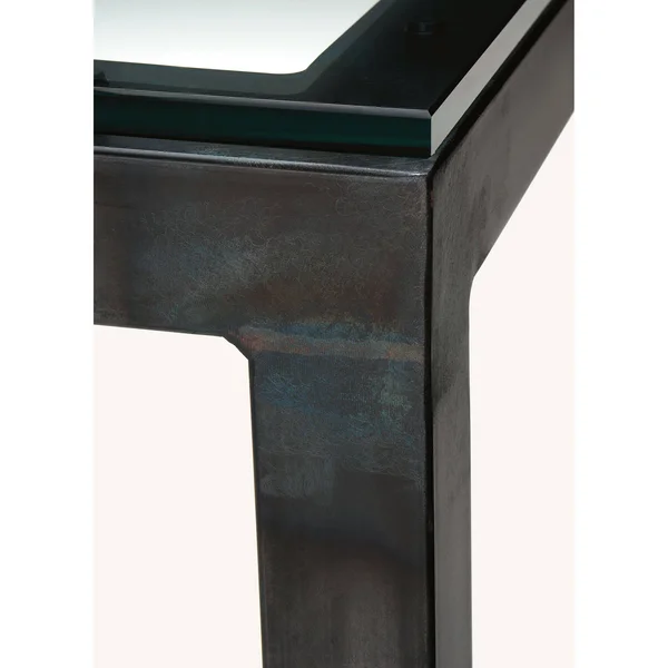 Room & Board - Modern Parsons 60W 30D 42h Bar Table w/ 1.5x22 Leg, Smoke Tempered Glass Top w/ Silver Base
