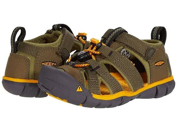 Keen Kids& Seacamp II CNX Sandal - 10 - Military Olive - Saffron