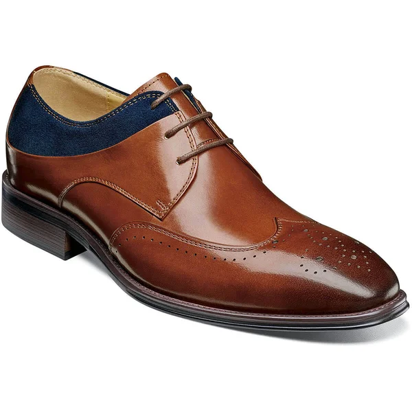 Stacy Adams Hewlett Wingtip Oxford - Men's - Cognac/Navy