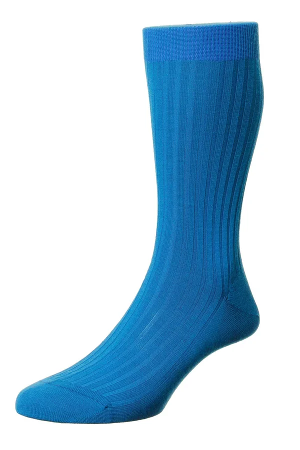 Pantherella Custom Monogram Merino Wool Men's Socks - Petrol Blue - Small (US 7-8)