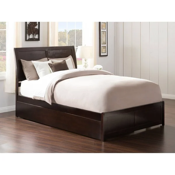 Atlantic Furniture Portland Espresso Full Platform Bed with Matching Foot Board with Twin Size Urban Trundle Bed, Brown