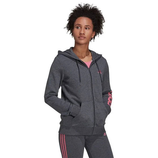 Adidas Essentials Logo Full Zip Hoodie Grey Pink Women - Xs
