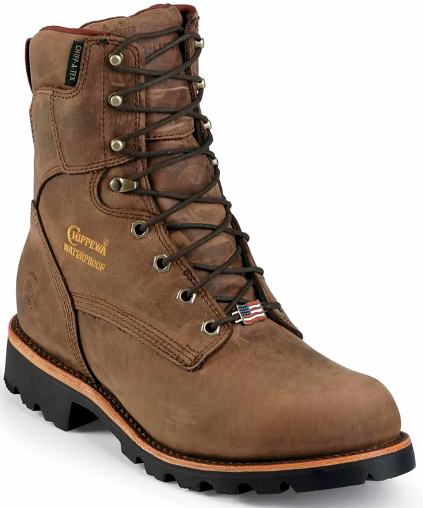 Chippewa Men's 8 in. Waterproof Insulated Work Boots - Brown, 9