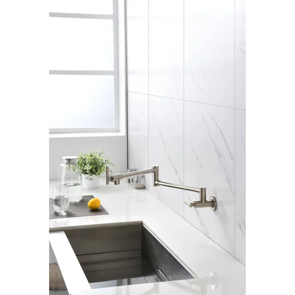 Global Pronex Pot Filler Faucet Wall Mount Solid Brass Kitchen Faucet 2 Handles with Single Hole Double Joint Swing Arm - Matte