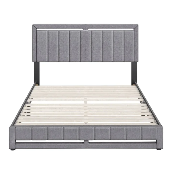 King Sloan Vertical Stitched Upholstered Platform Bed Gray Linen - Eco Dream