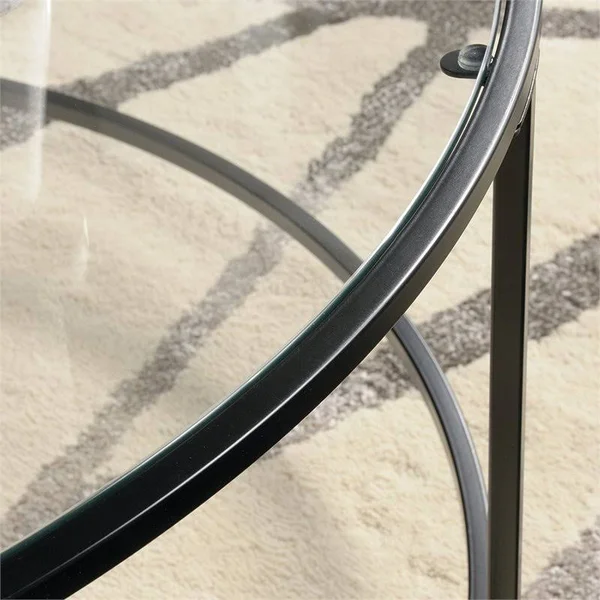 Home Square 2 Piece Glass Top Coffee Table Set in Black