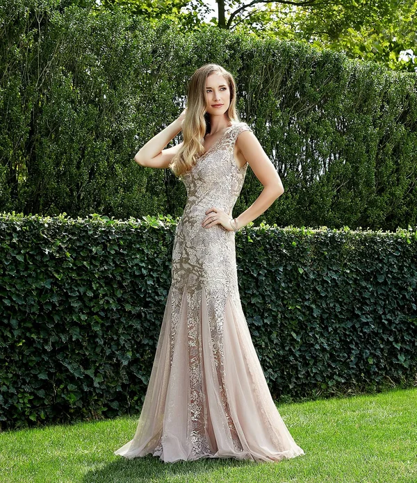 Women's Alex Evenings Sequin Embroidered Trumpet Gown - 14 - Rose Gold