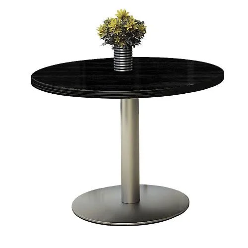 NBF 36x22 Round Barista Standard Height Table Casual Linen Laminate Top/Black Edge/Round Silver Base Signature Series (T36RD-B19