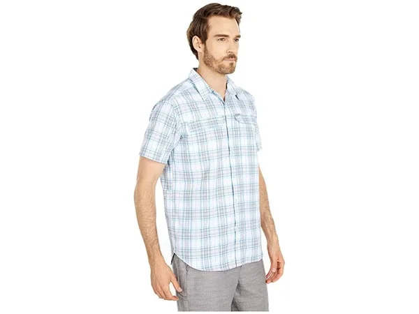 Columbia Men's Silver Ridge SS Seersucker Shirt - Medium - Sky Blue Tartan Plaid