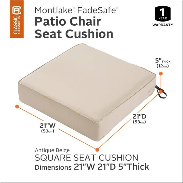 Classic Accessories 62-035-BEIGE-EC Montlake FadeSafe Patio Seat Cushion