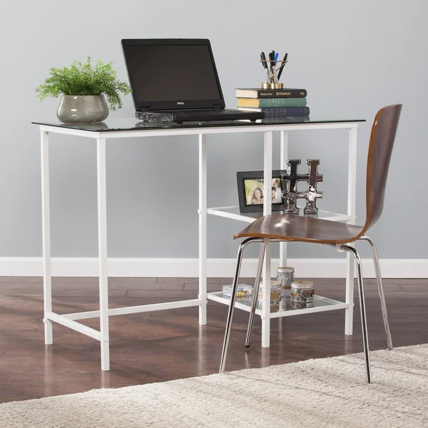 Southern Enterprises Layton Metal & Glass Student Desk - White