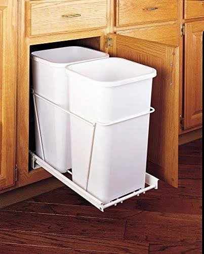 Rev-A-Shelf RV-15PB-2 S Double 27 Quart Pull-Out Kitchen Garbage Recycling Waste Containers White