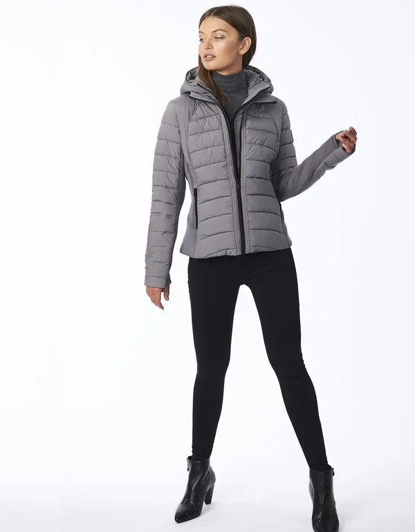 Women's Bernardo Hooded Quilted Water Repellent Jacket 5608821 - X-Large - Charcoal