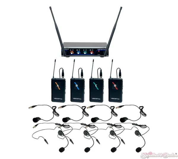 VocoPro Digital-QUAD-B4 Four Channel UHF Digital Wireless Headset & Lapel Mic