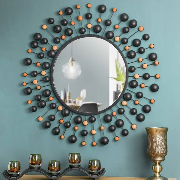 Glitzhome Oversized Metal/Glass Round Wall Mirror with Beads 34.65 in