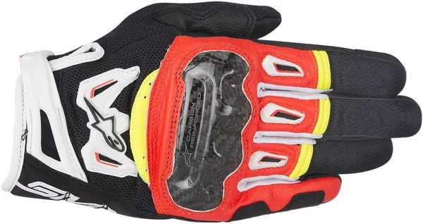 Alpinestars 3567717-1325-M SMX-2 Air Carbon V2 Leather Glove MD Black/Red/White/Yellow Fluo