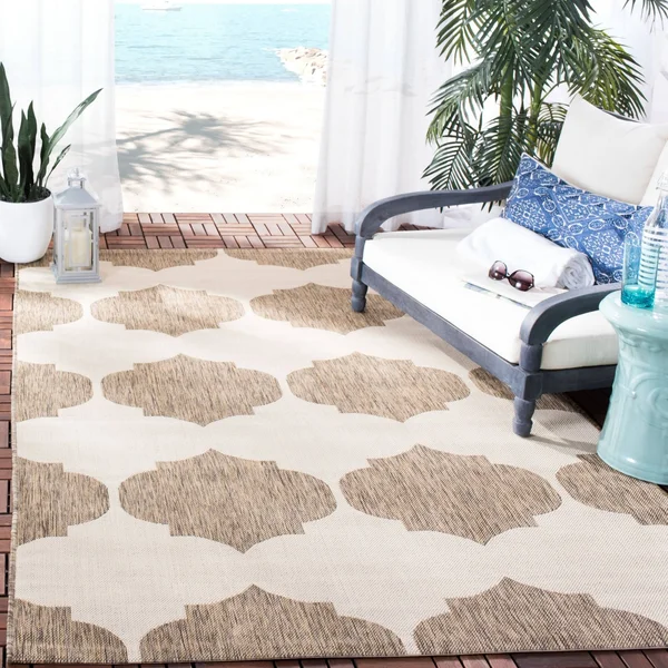 Safavieh Courtyard Beige & Blue 5&-3x22 x 5&-3x22 Square Indoor/Outdoor Rug