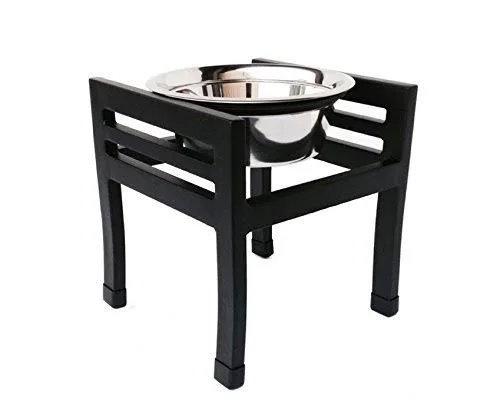 Pets Stop Moretti Single Elevated Stainless Dog Bowl Diner - Black