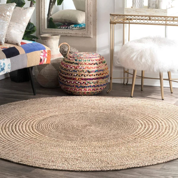 nuLOOM Discotek Braided Jute Area Rug, 4& Round, Natural