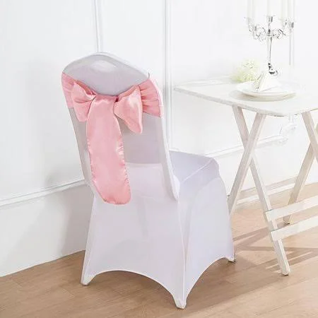 Balsacircle 100 Pink Satin Chair Sashes Bows Ties for Wedding Decorations Party Supplies Events Chair Covers Decor Banquet Recep