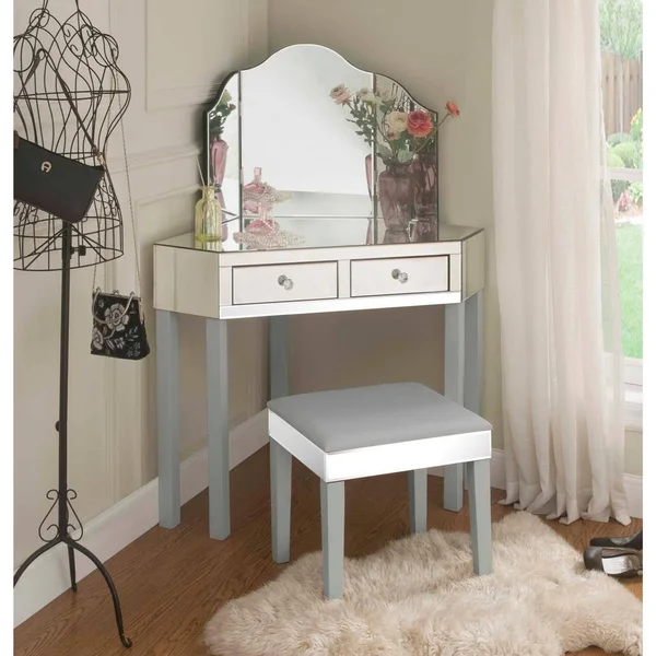Inspired Home Corner 3-Piece Vanity Set Trifold Mirror