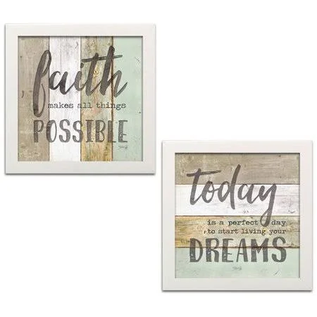 &Live Your Dreams and Faith Makes All Things Possible& 2 Piece Textual Art Set August Grove Format: White Frame, Size: 12x22 H x