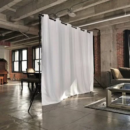 Roomdividersnow Premium Heavyweight Freestanding Room Divider Kit - Small - 8ft Tall x 7ft - 12ft 6in Wide (Natural White)