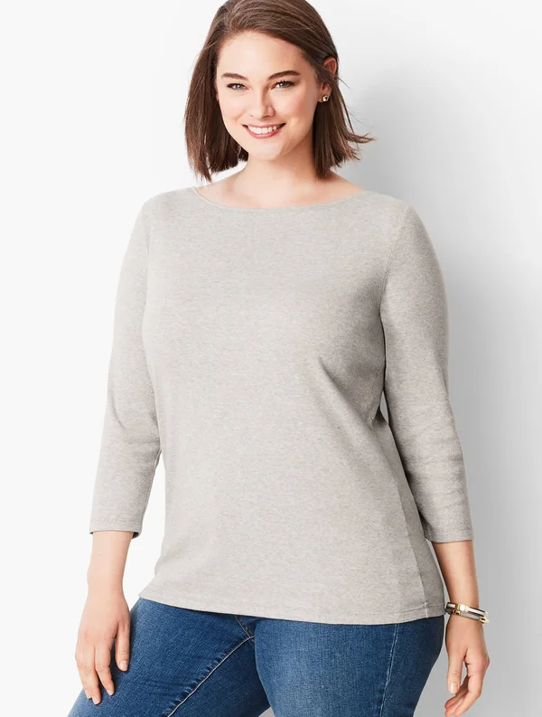 Pima Cotton Bateau Neck Tee- Heather - Greystone - Xs Talbots