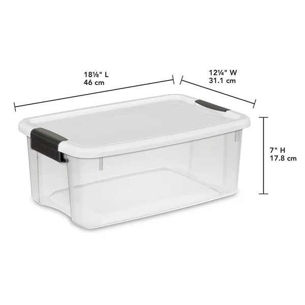 Sterilite 19849806 18 Quart/17 LITER Ultra Latch Box - Clear with A White Lid