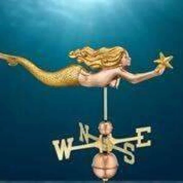 Good Directions Mermaid with Starfish Weathervane - Polished Copper with Golden Leaf Finish