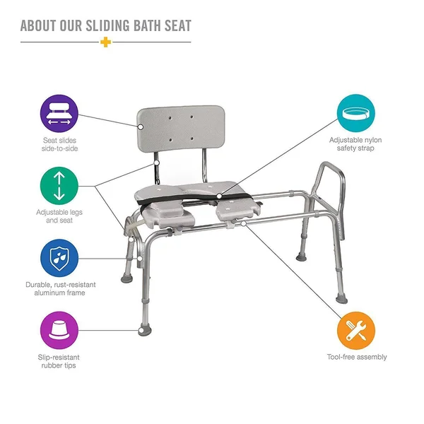 Duro-Med Heavy-Duty Sliding TRANSFER Bench Shower Chair with Cut-Out Seat and