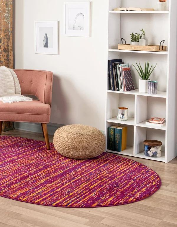 Unique Loom Calypso Mento Area Rug - Pink - 7' 10 x 10' 0 Oval