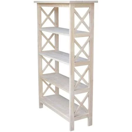 International Concepts 4-Tier X-Sided Bookcase - Unfinished, Made from Solid Parawood by Brand International Concepts