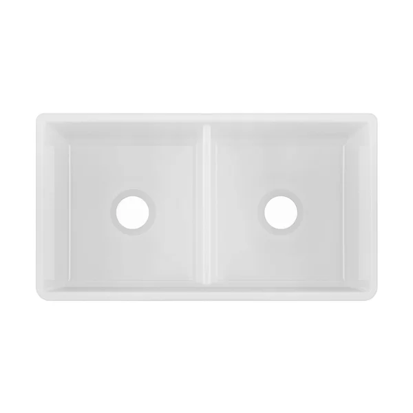 Soleil All-in-One White Fireclay Picture Frame/Plain Reversible 50/50 Double Bowl Apron Front Kitchen Sink with Pull Down Faucet