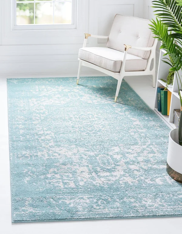 Rugs.com Arlington Collection Rug 7& x 10& Aqua Medium-Pile Rug Perfect for Li
